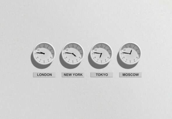 four-wall-clocks-showing-different-time-zones-for-london-new